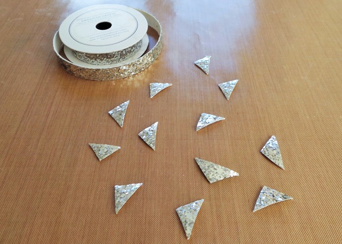 Cutting triangles from glitter ribbon:  Jennifer Grace Creates